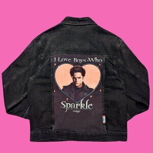 Twilight, Edward, I Love Boys Who Sparkle Upcycled T-Shirt Black Denim Jacket